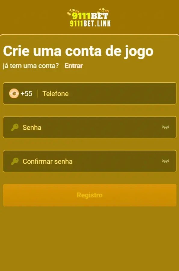 Tela de registro do 9111BET Cassino